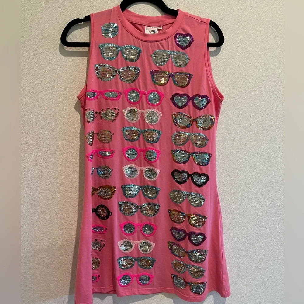 Queen of Sparkles Pink Sequin Sunglass Tank Dress – Size Small - Picture 2 of 5